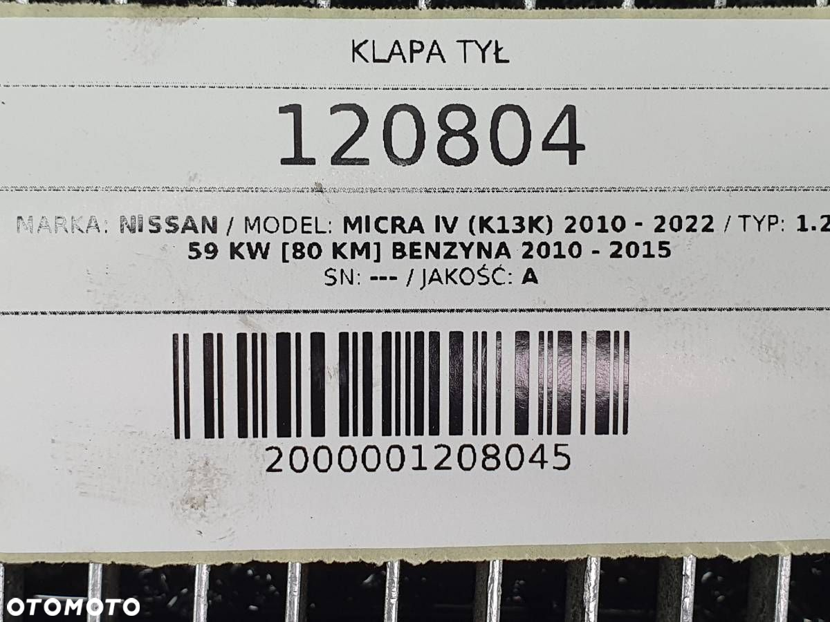 KLAPA TYŁ TYLNA BAGAŻNIKA NISSAN MICRA K13 IV 5D K23 LIFT - 15