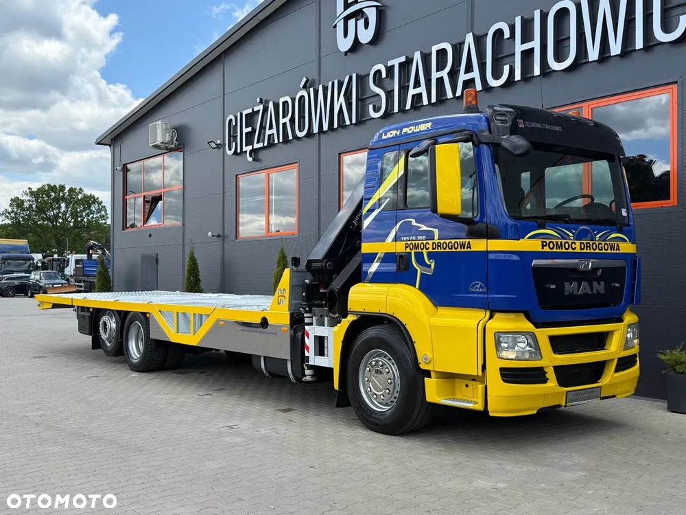 MAN MAN TGS TGX 26.360 E5 laweta uniwersalna 10 m + Dźwig HDS HMF 1420 K2 / platforma do przewozu kontenerów / pomoc drogowa / platforma / kran krane dzwig hds żuraw - 15