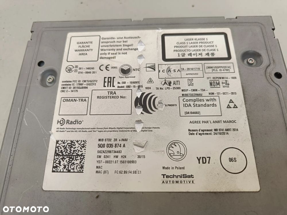 Radio Nawigacja Skoda Octavia 3 III Wyświetlacz Czytnik Multimedia Napęd 5E0919605J 5Q0035874A - 14