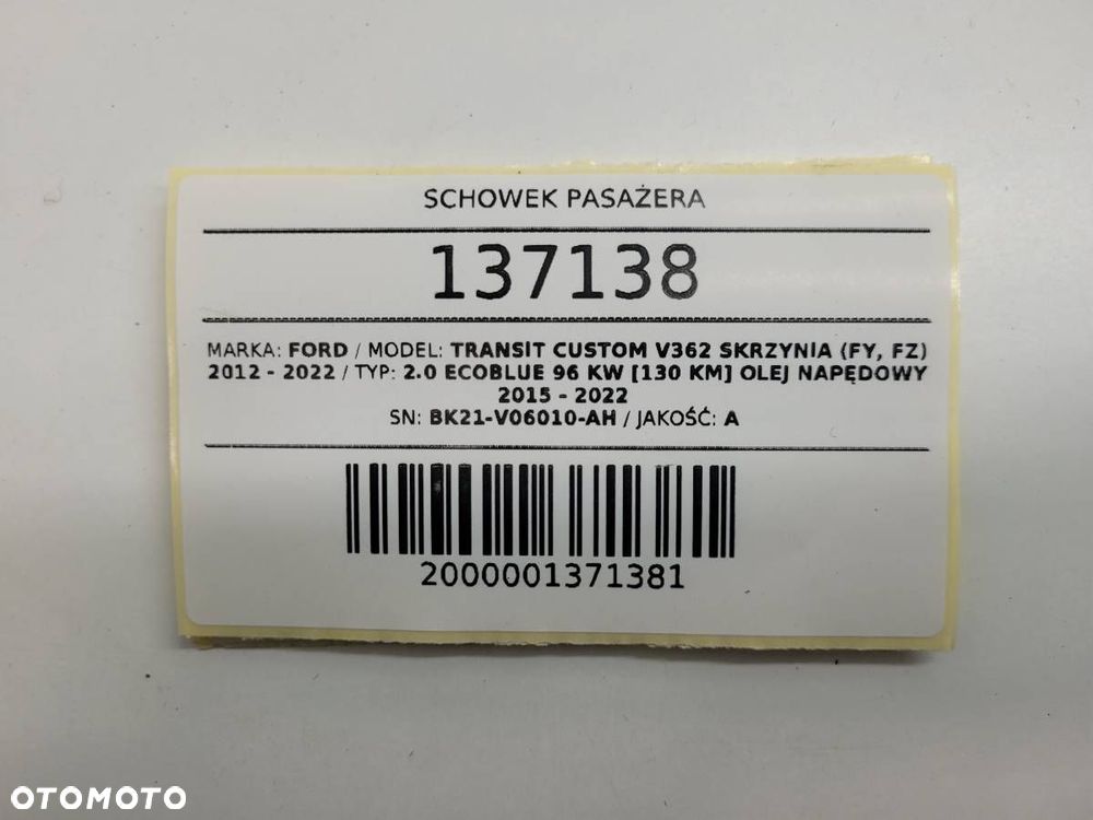 SCHOWEK PASAŻERA DESKI KONSOLI FORD TRANSIT CUSTOM MK1 EU BK21-V06010-AH - 10