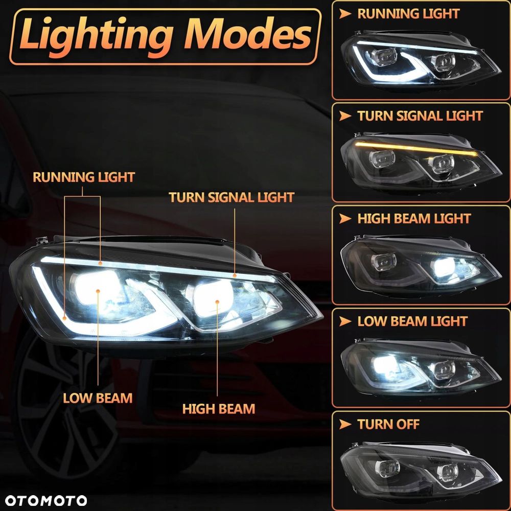 Reflektory Lampy kpl Vland Full Led Neon Tuning VW Golf VII 7 5g 2012-2017 - 9