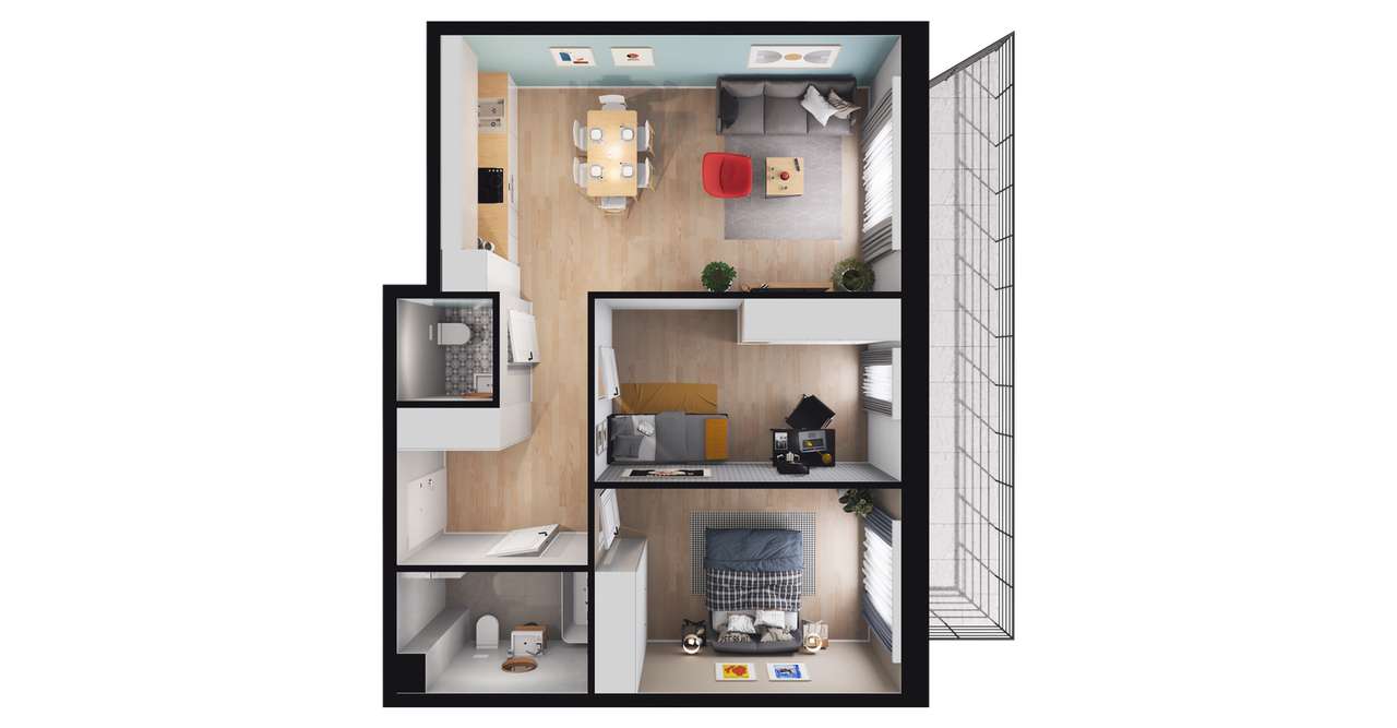 3-pokojowe mieszkanie 62m2 + balkon - Pełny obrazek: 2/23