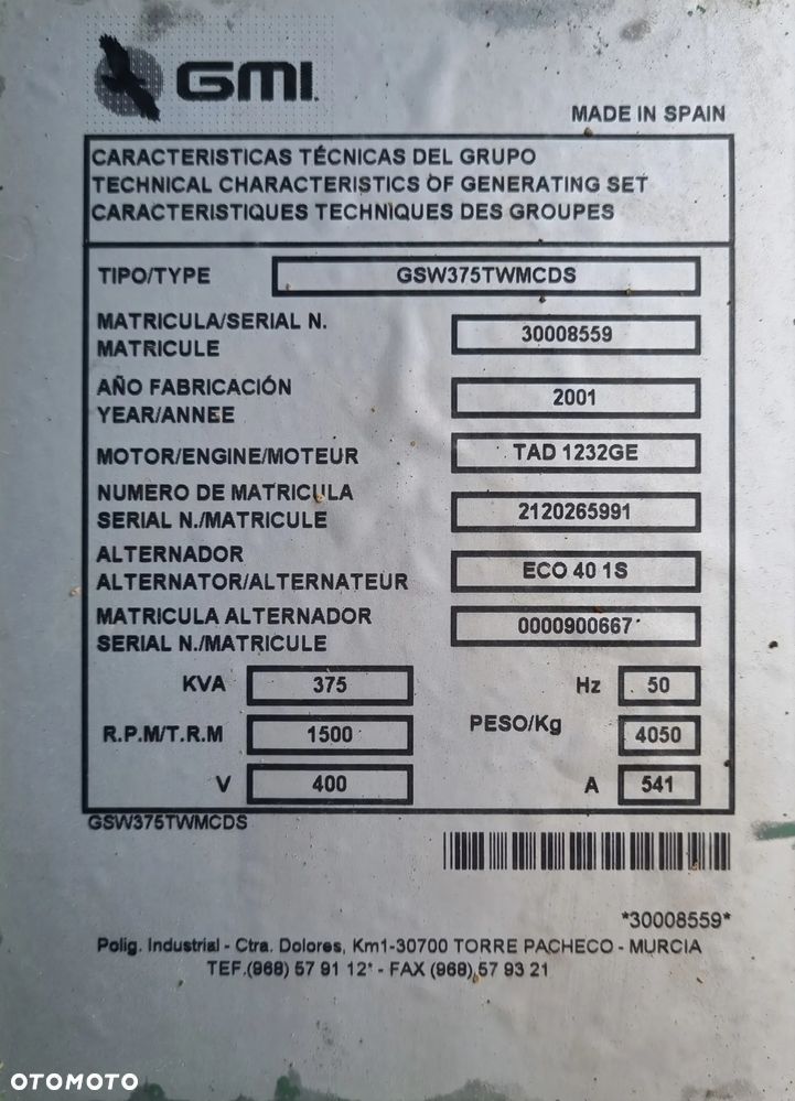 Volvo Agregat, Generator GMI VOLVO PENTA 375 kVA - 29
