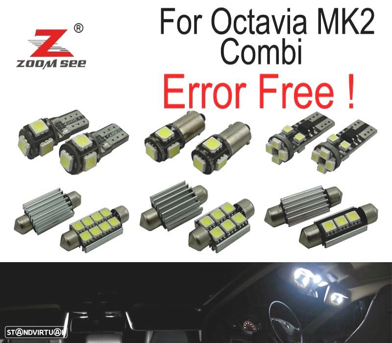 KIT COMPLETO DE 18 LÂMPADAS LED INTERIOR PARA SKODA OCTAVIA 2 MK2 MKII 1Z5 COMBI RAÞCES WAGON 2005 - 1