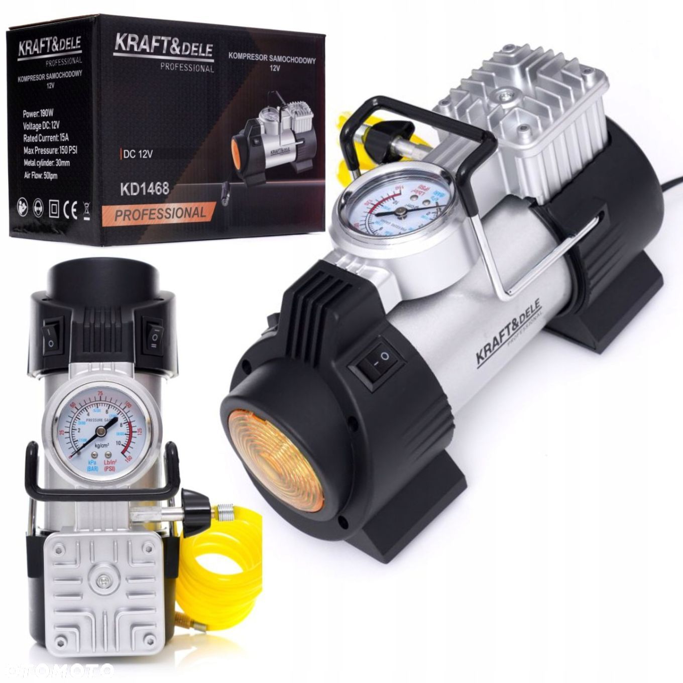 KOMPRESOR SAMOCHODOWY 12V ZAPALNICZKA SPRĘŻARKA MANOMETR ETUI 190W - 1
