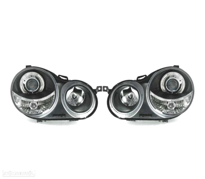 FARÓIS FRONTAIS ANGEL EYES PARA VOLKSWAGEN VW POLO 9N,01-05. FUNDO PRETO - 2