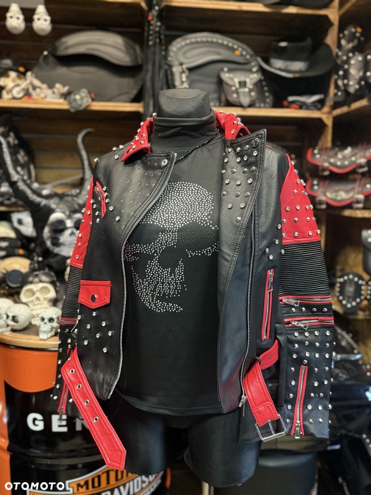 Kurtka damska skórzana czerwona z ćwiekami - 4