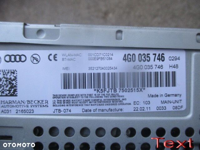 AUDI A7 A6 c7 Radio Nawigacja MMI 4G0035746 - 2