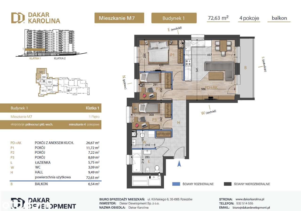 4 pokoje - 72,63m2 |Balkon |Winda |Dakar Karolina |Projektant