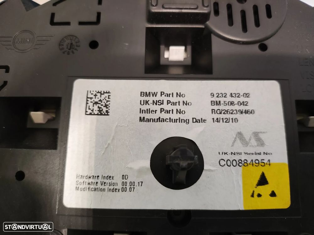 QUADRANTE MOSTRADOR MPH PAINEL INSTRUMENTOS 9232432 92343202 9 232 432 02 62116977077 6977077 67379411 MINI COOPER D R55 R56 R57 R58 R59 R60 R61 - 6