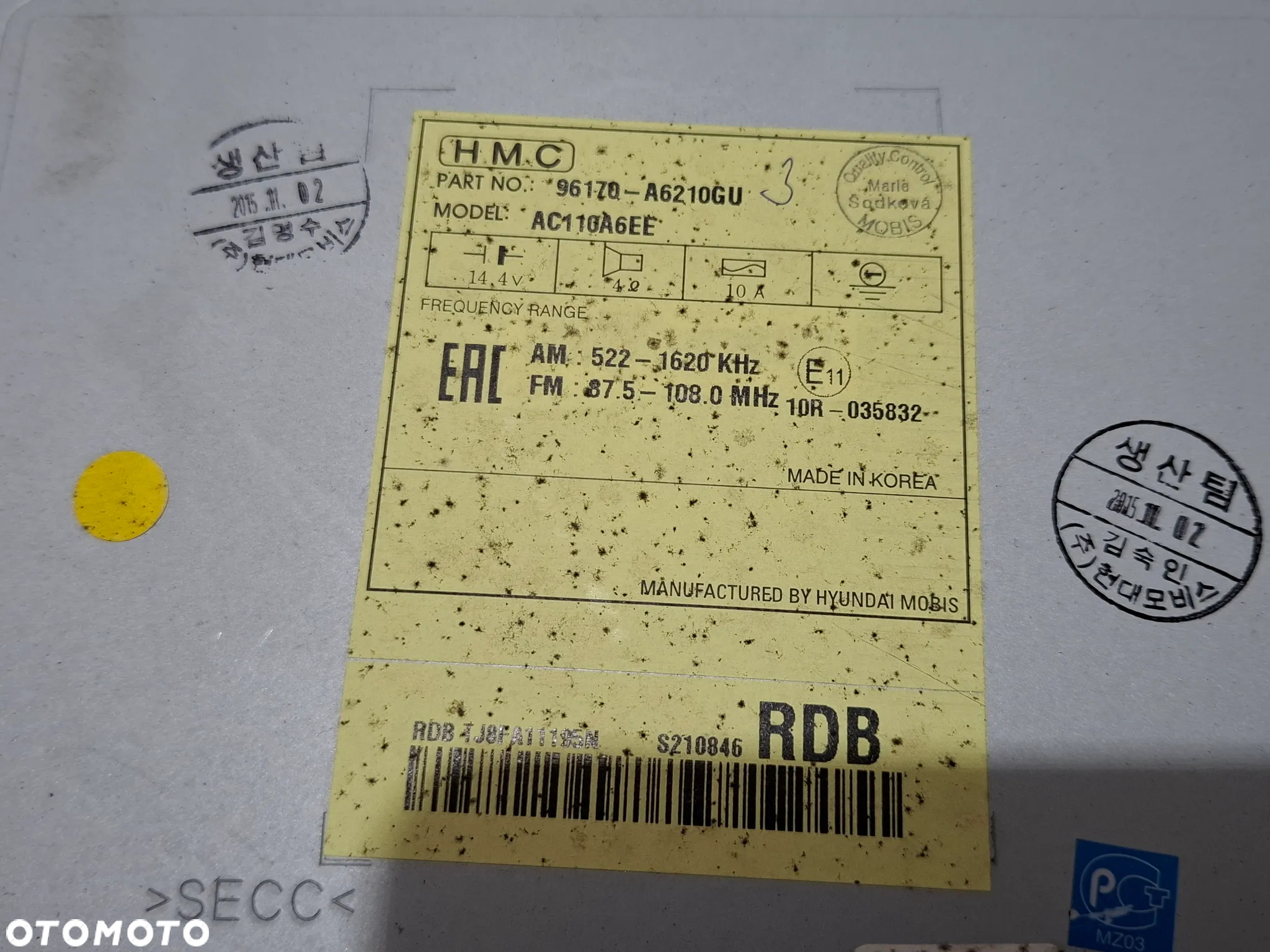 Radio CD MP3 Bluetooth Hyundai i30 2015 rok nr 96170A6210GU - 3