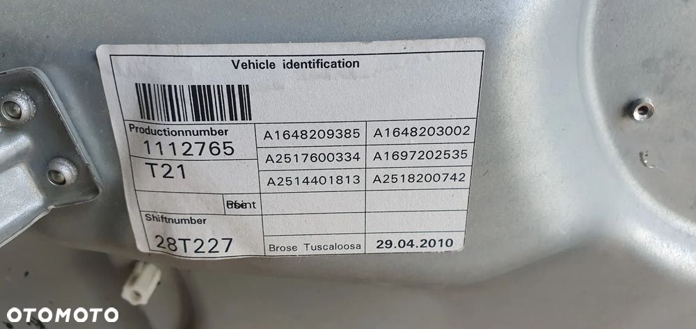 Mechanizm podnośnik szyby lewy przód Mercedes R-Klasa W251 - 5