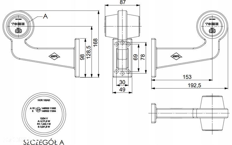LAMPA OBRYSOWA LED OLD SCHOOL WYSIĘGNIK DŁUGI POMARAŃCZOWO CZERWONA PRAWY - 2