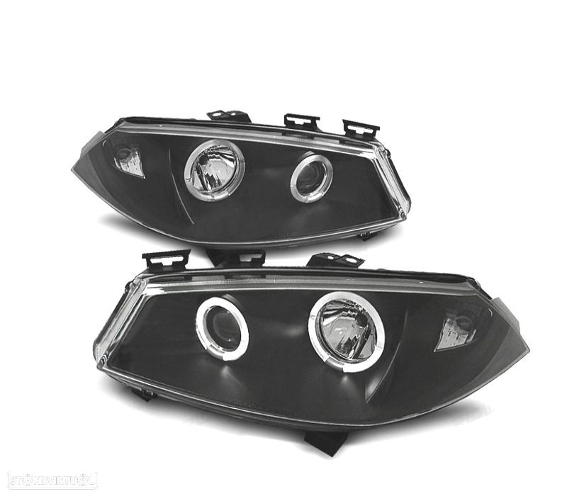 FARÓIS FRONTAIS ANGEL EYES PARA RENAULT MEGANE 02-05 FUNDO PRETO - 1