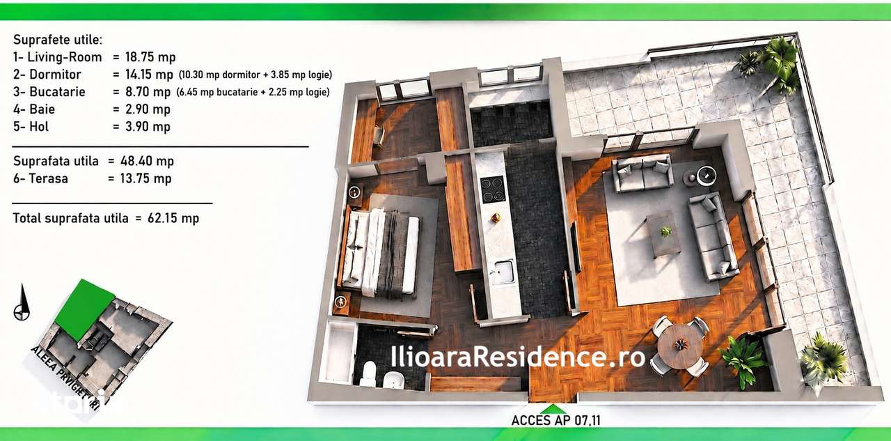 2 camere, 62 mp, 300 m metrou Nicolae Grigorescu (Ilioara), Park Lake — fotografia 1