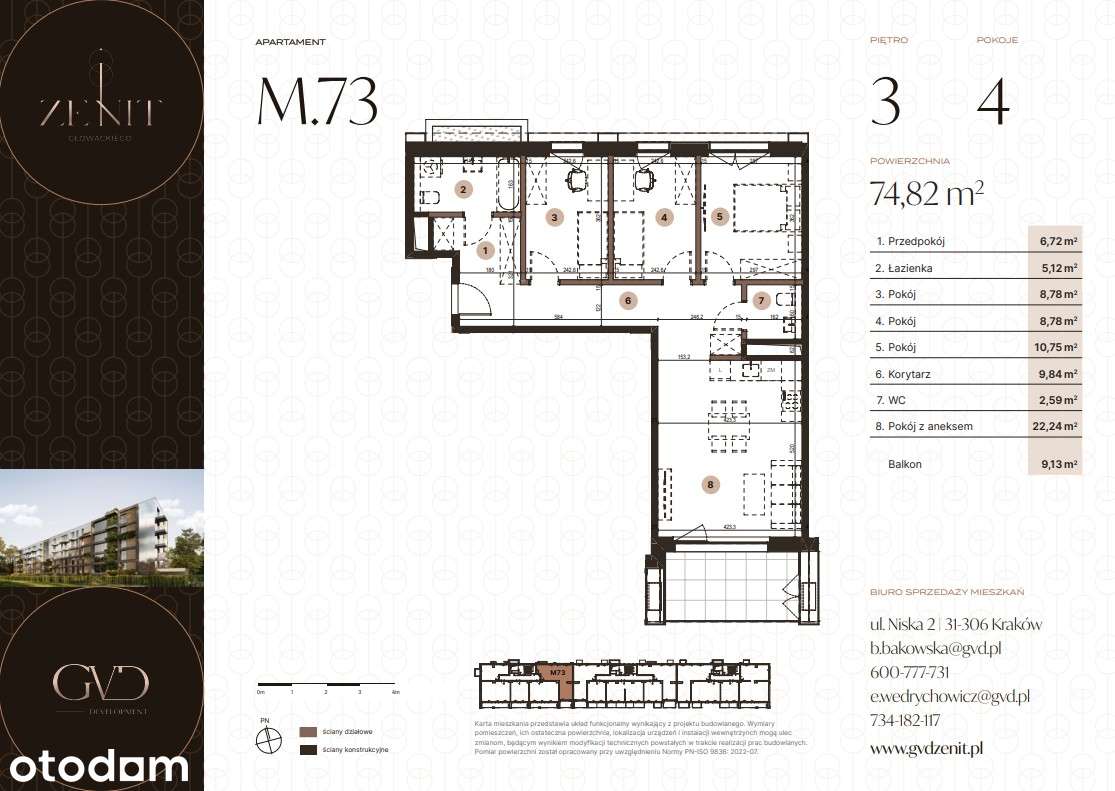 4 pokoje | dwustronna ekspozycja | południowy salon | 74,82 m² | ZENIT