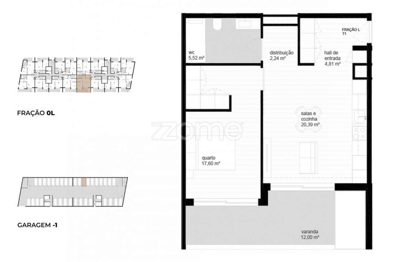 Apartamento T1 (0L) localizado no piso 0, com área total de 84.45 m2. - Grande imagem: 2/23
