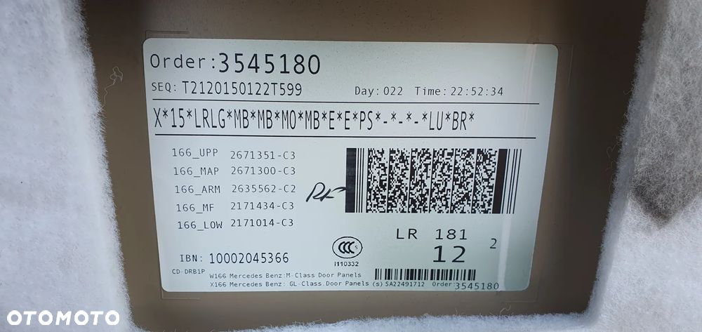 Boczek tapicerka drzwi lewy tył tylna lewa Mercedes GL X166 W166 - 6
