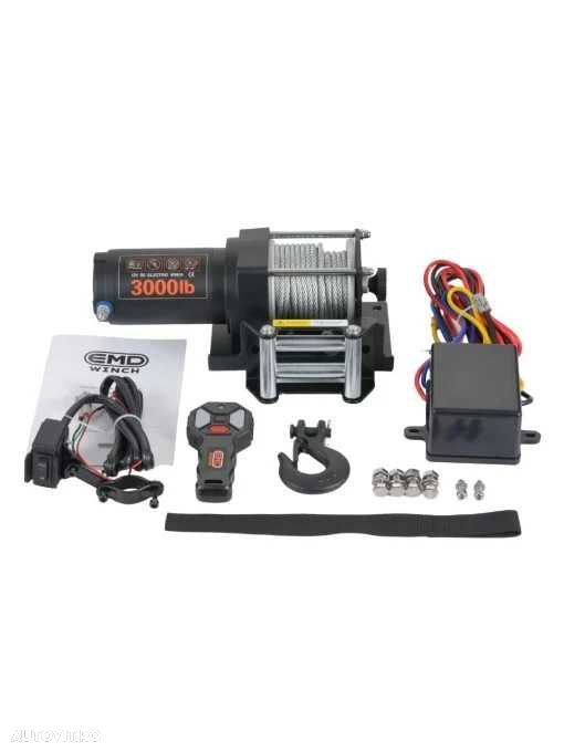 Troliu electric EMD Winch 3000lbs (1361kg), 12V, cablu otel 13m, raport 153:1 - 1
