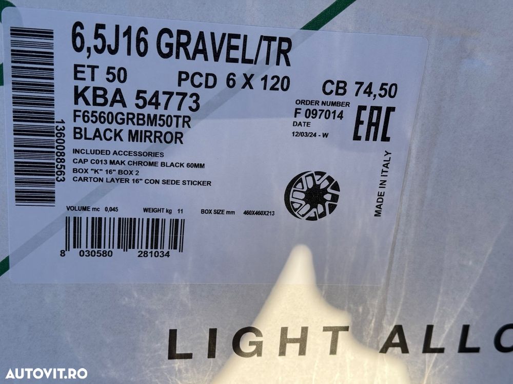 Vând jante aliaj 6x120 ptr Ford Custom 2025 marca Mak - 5