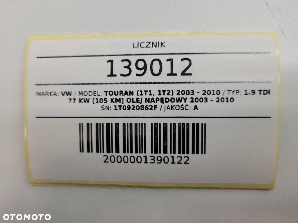 LICZNIK ZEGARY VW TOURAN I 1.9 TDI 105KM 1T0920862F EUROPA - 11