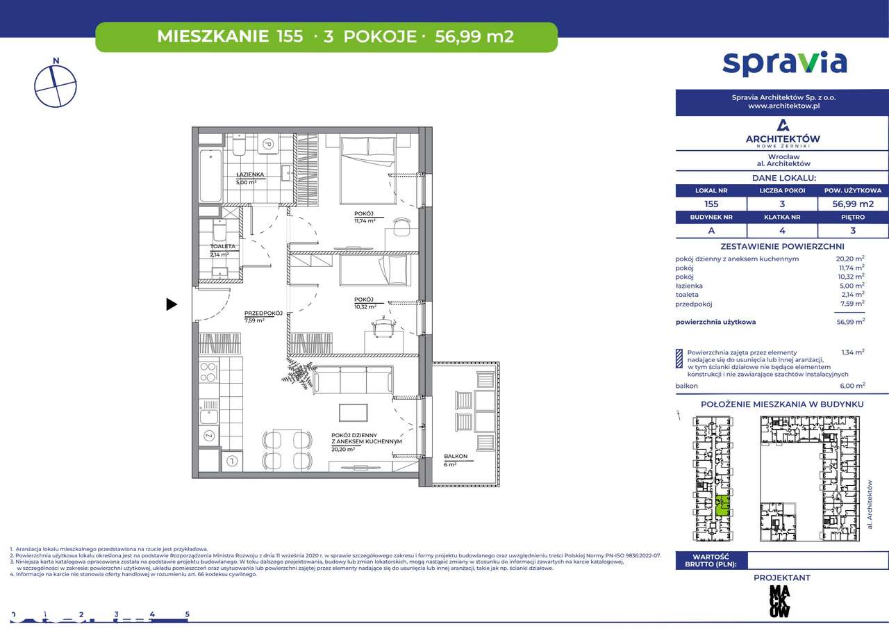 3-pokojowe mieszkanie 56m2 + balkon - Pełny obrazek: 2/6