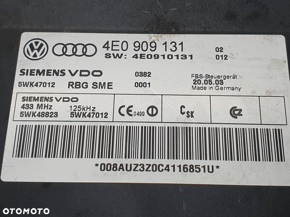 MODUŁ STEROWNIK KEYLESS DRZWI AUDI A8 D3 4E0909131 EUROPA - 2