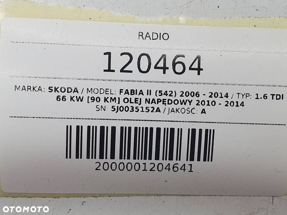 RADIO ODTWARZACZ 5J0035152A SKODA FABIA II ROOMSTER - 9