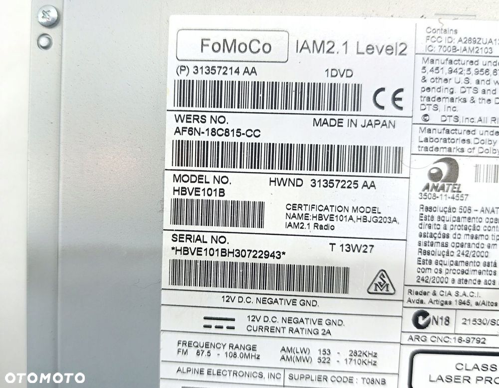 RADIO FABRYCZNE CD ZMIENIARKA VOLVO V40 II 2.0 D4 31357214 - 5