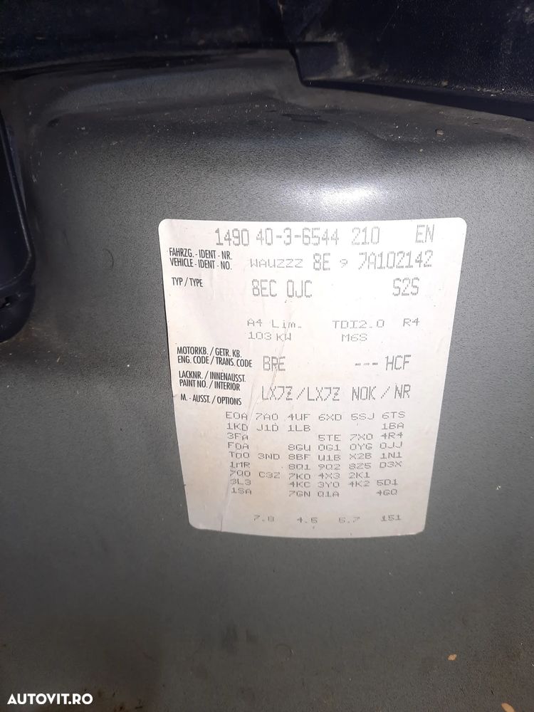 Dezmembrez Audi A4 COD MOTOR BRE / BRD 2007 2.0 140 / 170 cp - 2