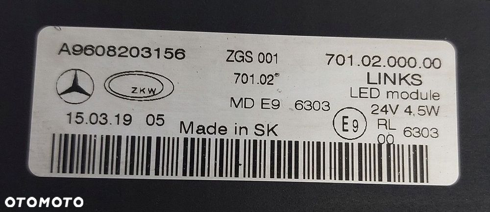halogen led lewy lampa drl actros mp4 a9608203156 - 4