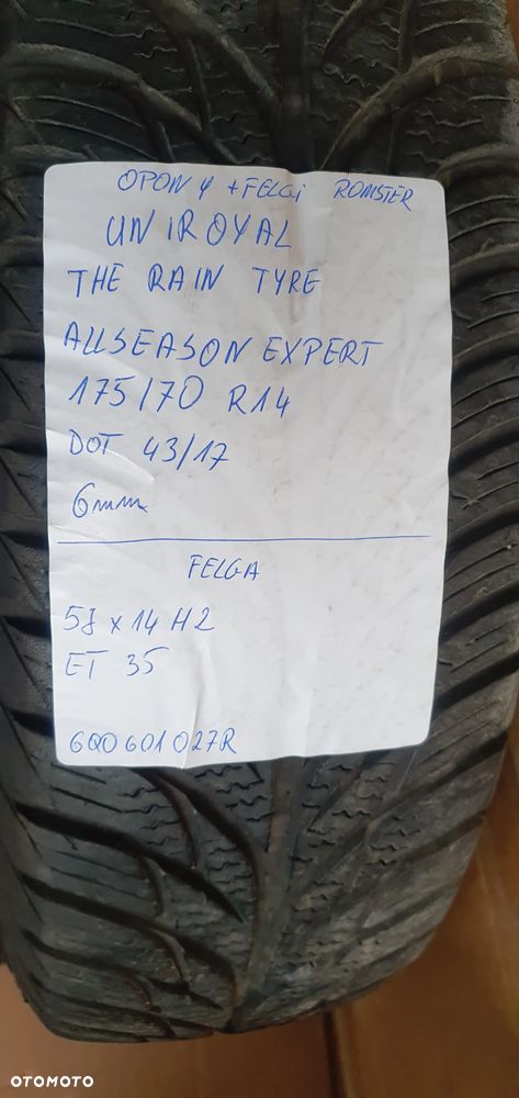 Felgi stalowe z oponami 5J ET35 175/70 R14 5X100 Skoda Roomster 6Q0601027R - 15