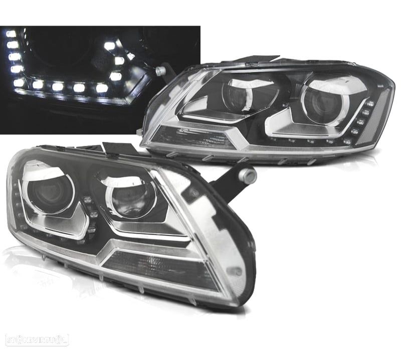 FAROIS FRONTAIS VOLKSWAGEN VW PASSAT B7 10-14 LUZ DIURNA FUNDO PRETO H7+H7 - 1