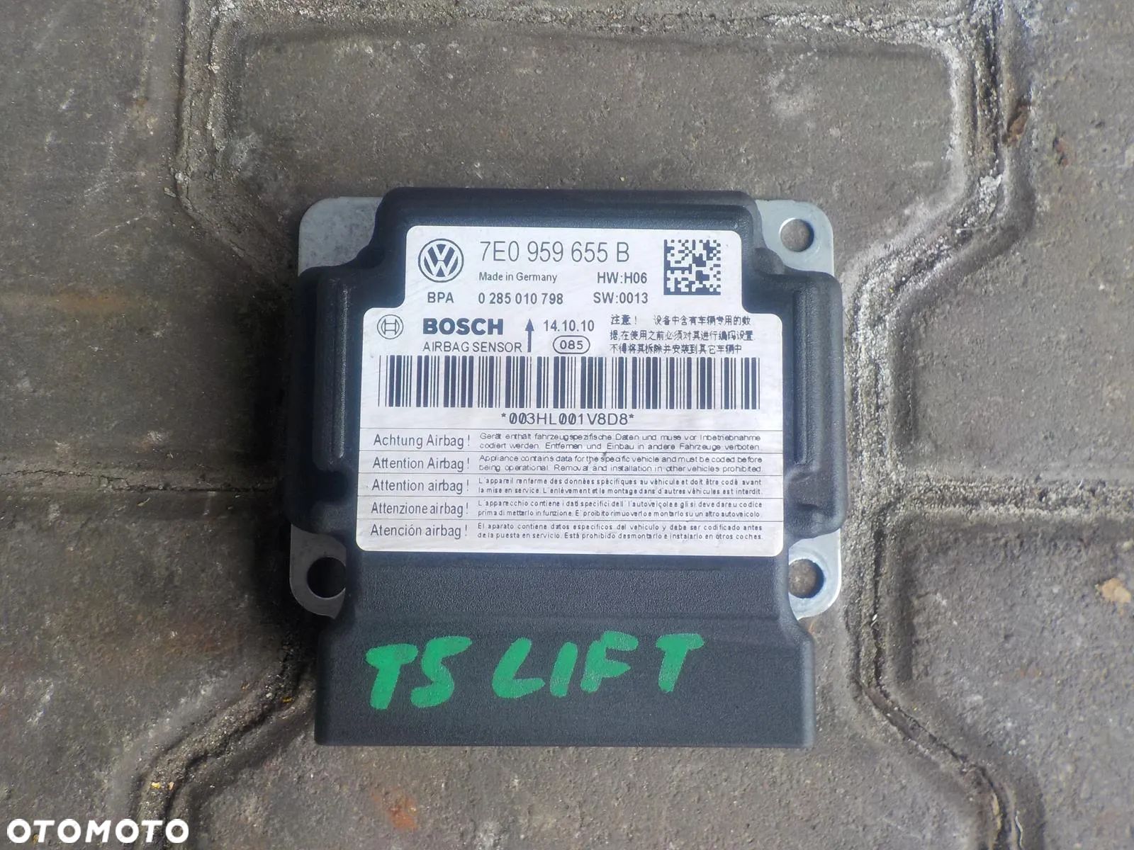 VW T5 LIFT MODUŁ STEROWNIK SENSOR AIRBAG PODUSZEK 7E0959655B - 1