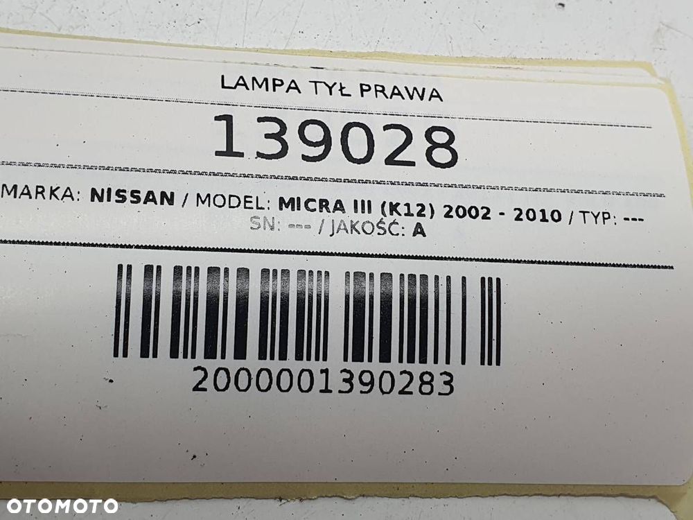 LAMPA TYŁ PRAWA NISSAN MICRA K12 2004 EUROPA - 6