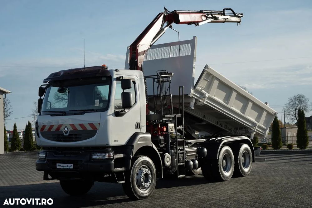 Renault KERAX 410 / 6x4 / BASCULĂ + HDS FASSI F150 / platformă hidroizolatoare / BORDMATIC / anvelope 100% / graifer - 1