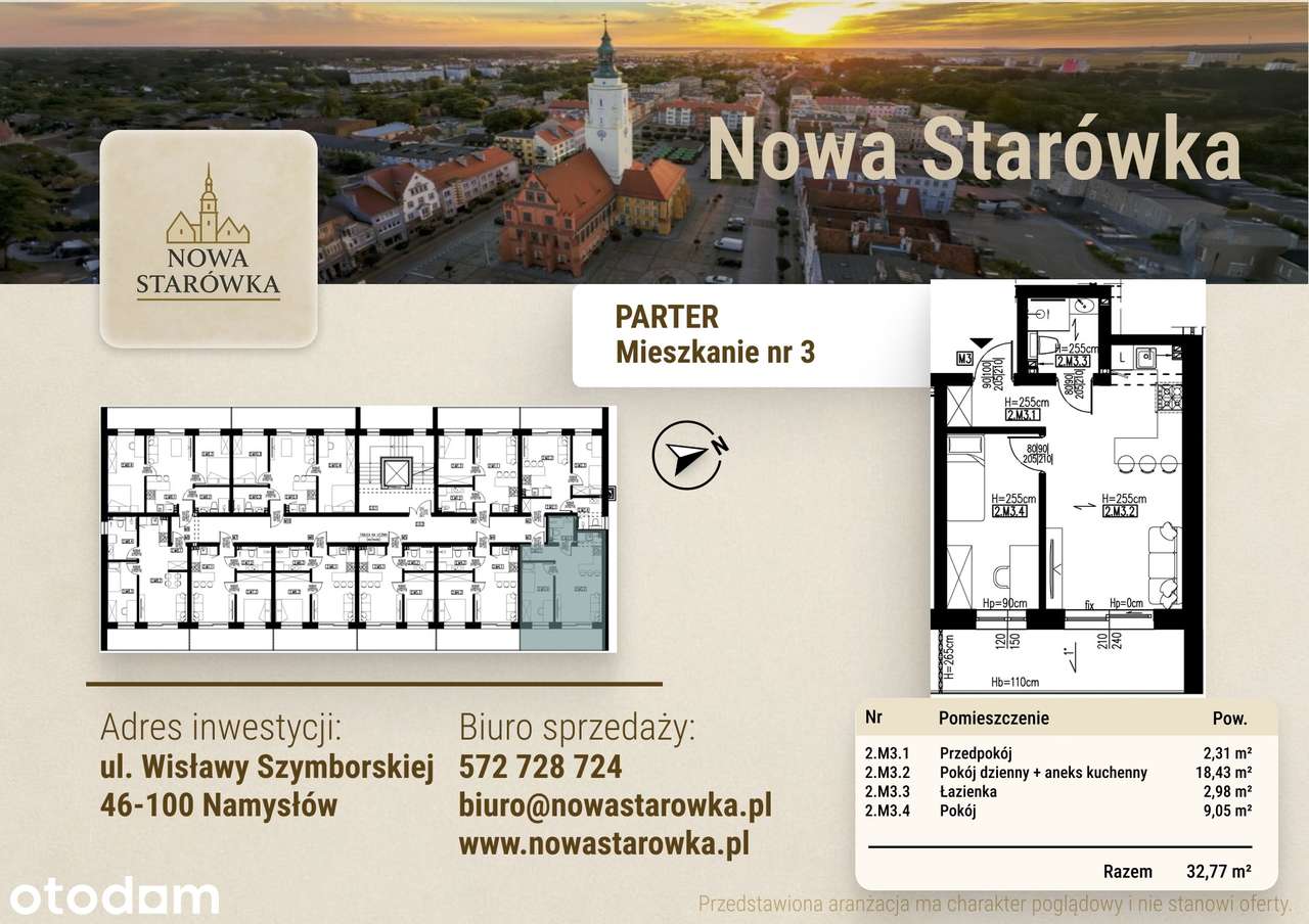 Mieszkanie 2 pokojowe o pow.32,77M2