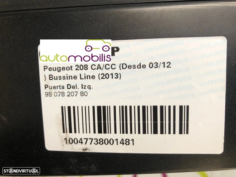 Porta Frente Esquerda PEUGEOT 208 I (CA_, CC_) 1.2 VTI Ref . 9807820780 - 2