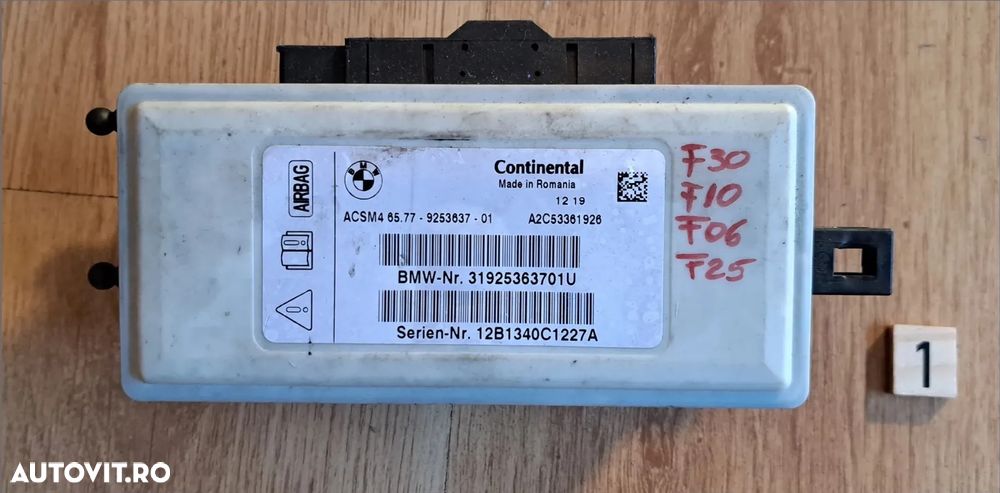 Modul calculator airbag ECU Original BMW F30 F31 F34 F32 F07+LCI F10+LCI F11+LCI F06 F12 F13 F01 LCI F02 LCI F03 LCI F25 - 1