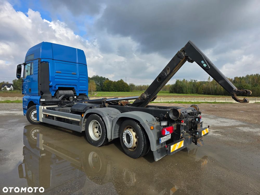 MAN TGX 26.440 Meiller MANUAL Hakowiec 6x2 oś skretna hak złom śmieci gruz makulatura kontener przyczepa - 10