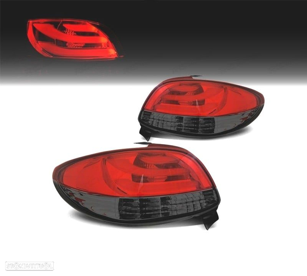 FAROLINS TRASEIROS PARA PEUGEOT 206 98-09 LIGHT BAR VERMELHO FUMADO