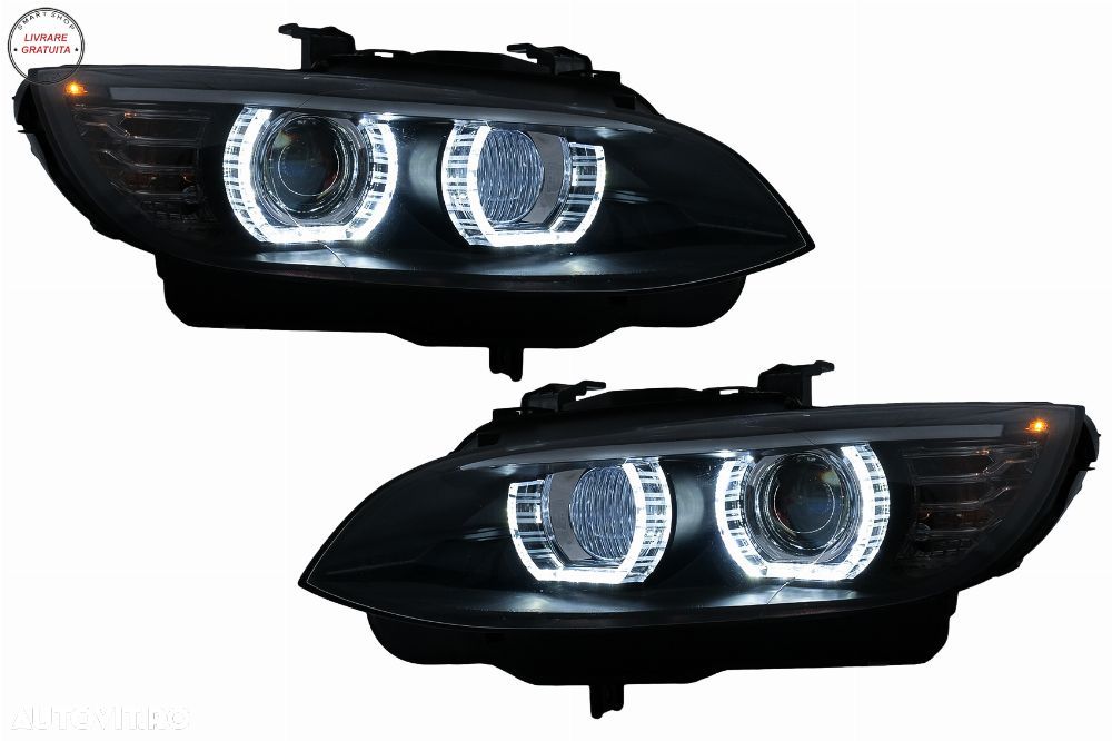 Faruri Xenon Angel Eyes BMW Seria 3 E92 E93 (2006-2010) 3D Negru- livrare gratuita - 1