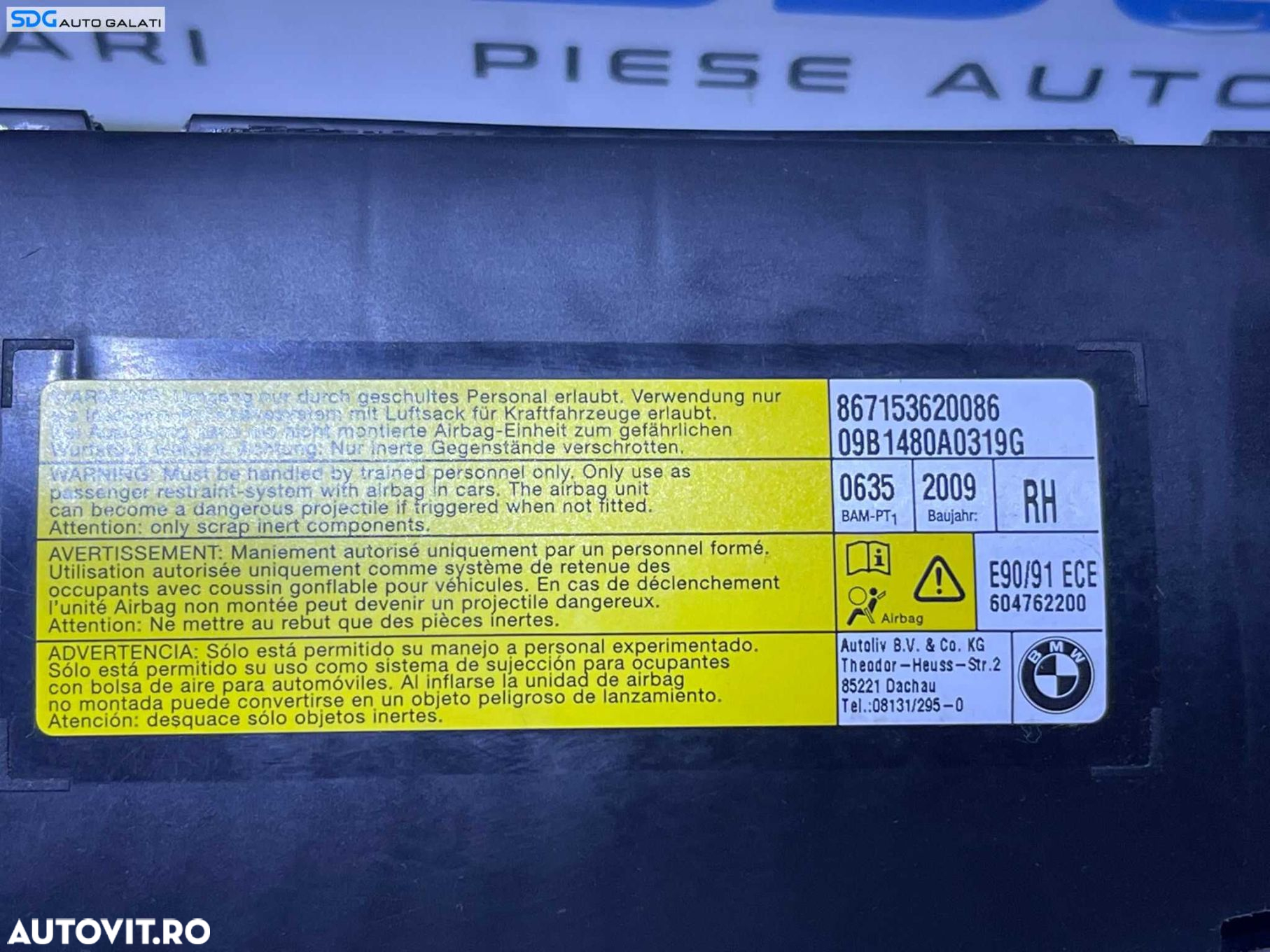 Airbag Scaun Dreapta Fata Pasager BMW Seria 3 E90 E91 2004 - 2011 Cod 604762200 - 3