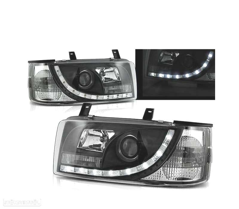FARÓIS COM LUZ DIURNA LED VOLKSWAGEN VW T4 90-03 FUNDO PRETO - 2