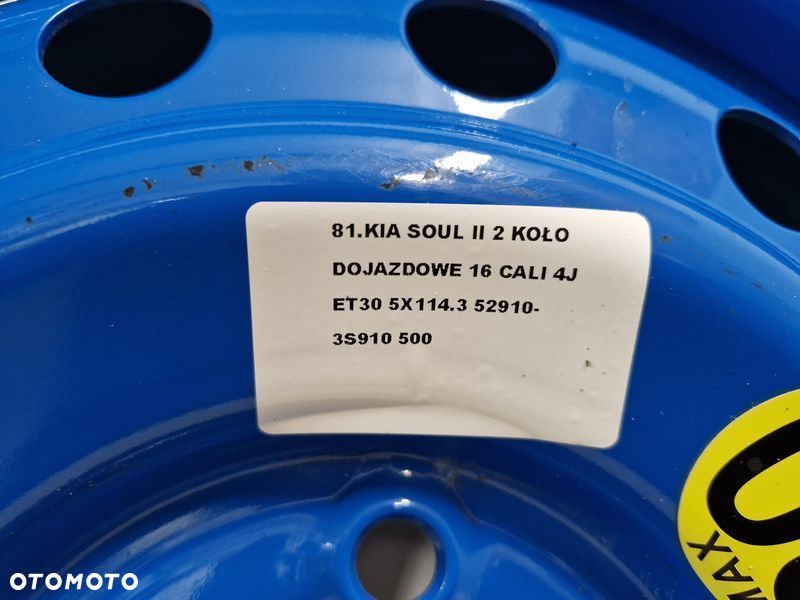 kia soul ii 2 koło dojazdowe 16 cali 4j et30 5x114.3 52910-3s910 - 4