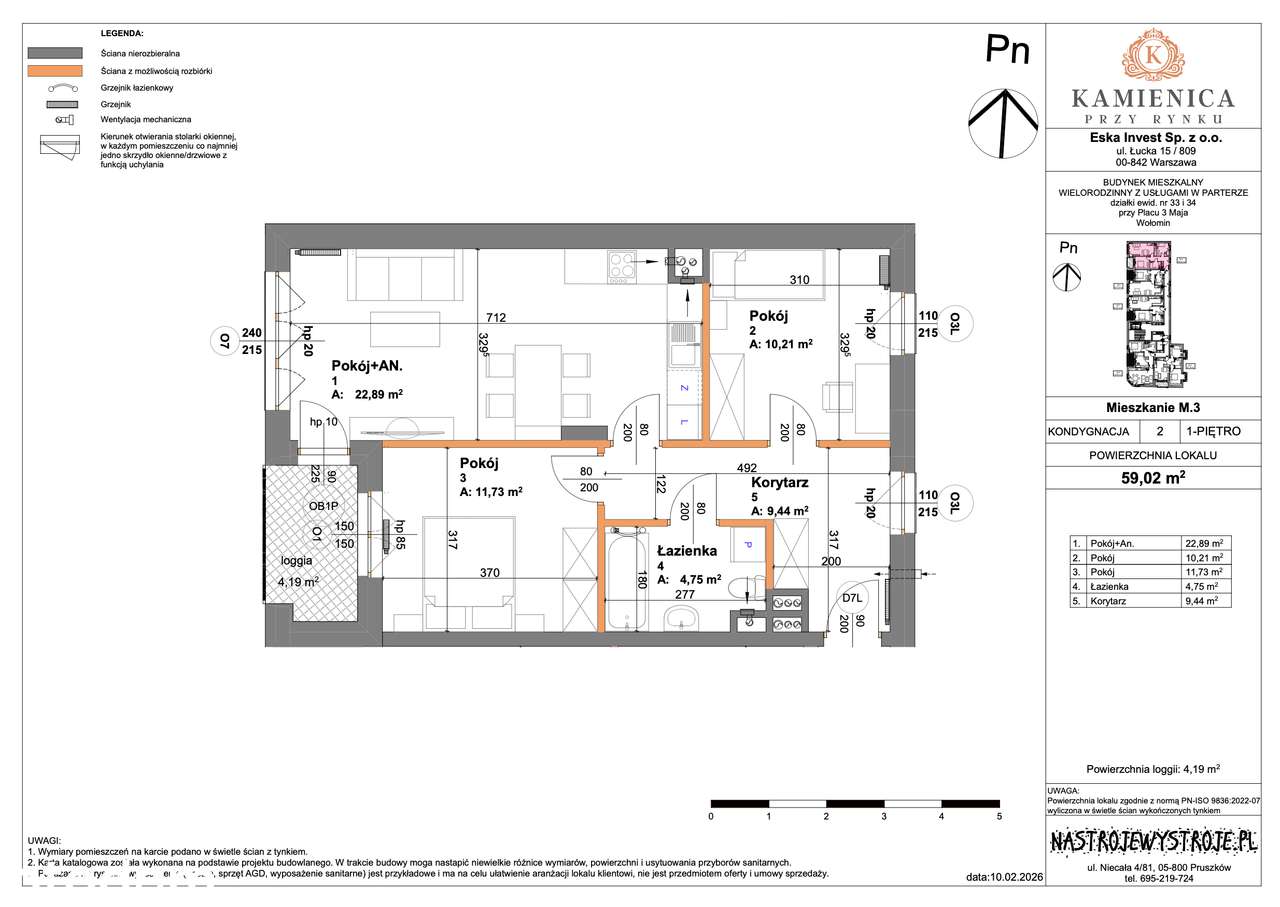 Mieszkanie na sprzedaż, 3 pokoje, 59 m², Wołomin