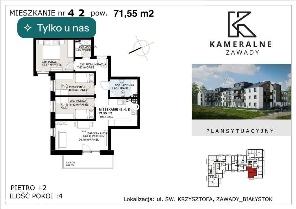 Kameralne Zawady - 71,55m2 na II Piętrze