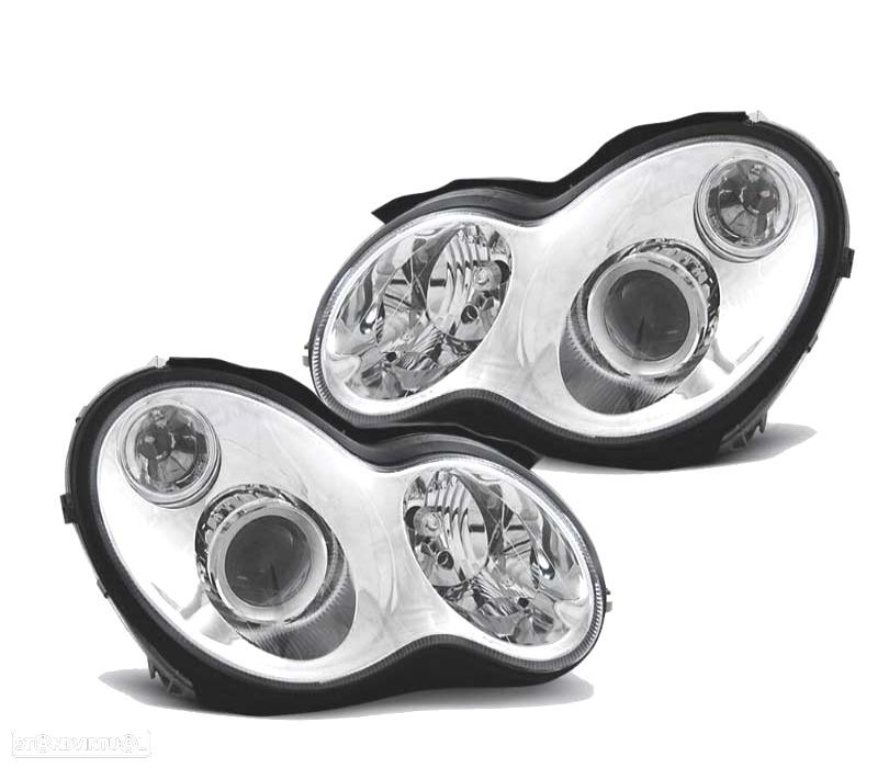 FARÓIS FRONTAIS MERCEDES CLASSE C W203 00-04 FUNDO CROMADO - 1