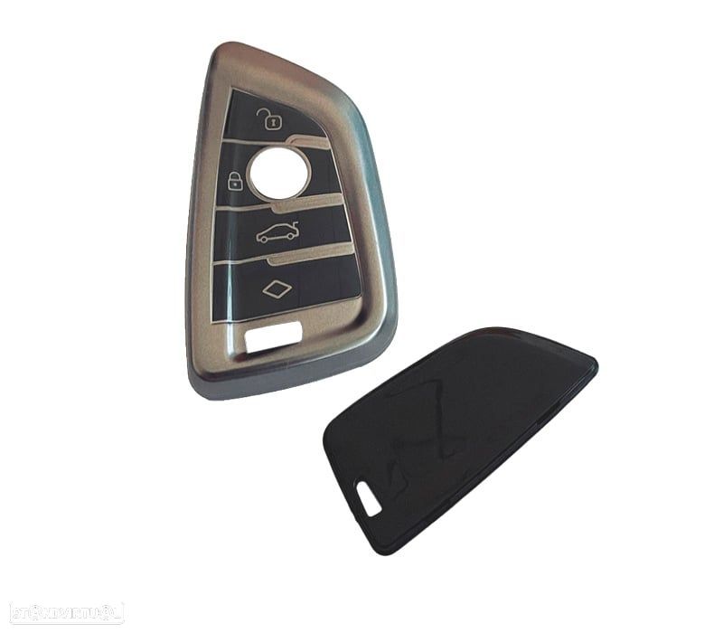 CAPA DE CHAVE BMW QUADRADA CINZA E PRETA - 1