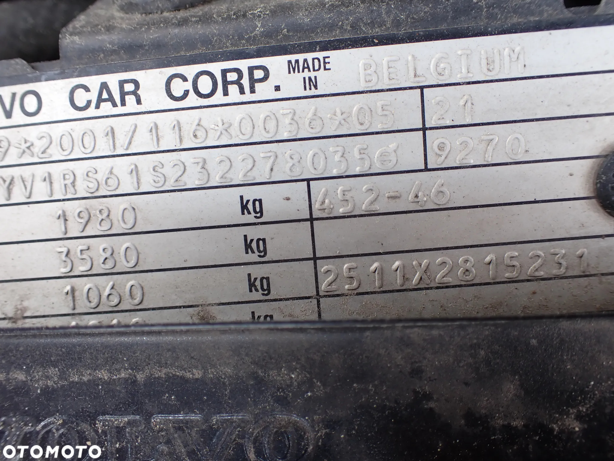 CZĘŚCI - Volvo S60 I 2,4 B5244S 170KM 5B SEDAN 2003r. lakier 452-46 INDEX - 8133 - 6